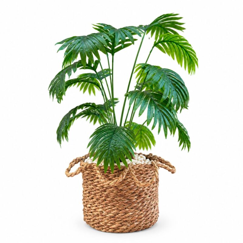 Artificial Green Decorative Plant in Natural Wicker Basket