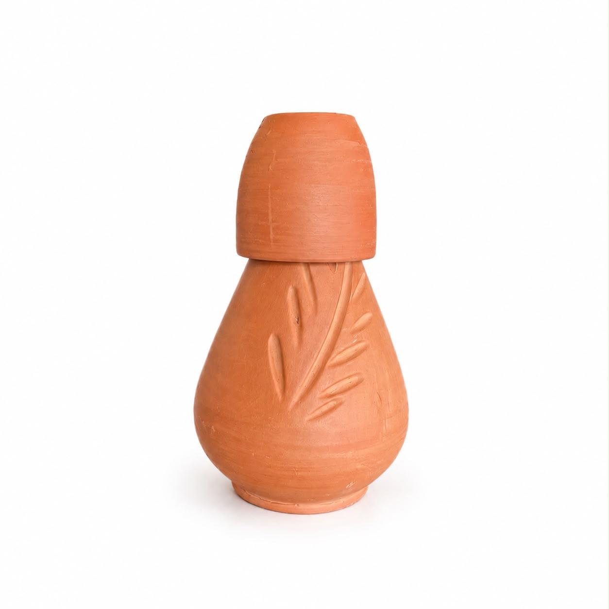 2-Piece Terracotta Vase & Plant Pot Set – Leaf Design
